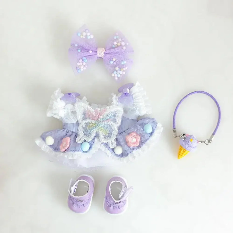 For Ropa labubu v1/v2/v3 pendant baby clothes labubu 3.0 lucky purple bow skirt Outfit Doll Accessories (No dolls)