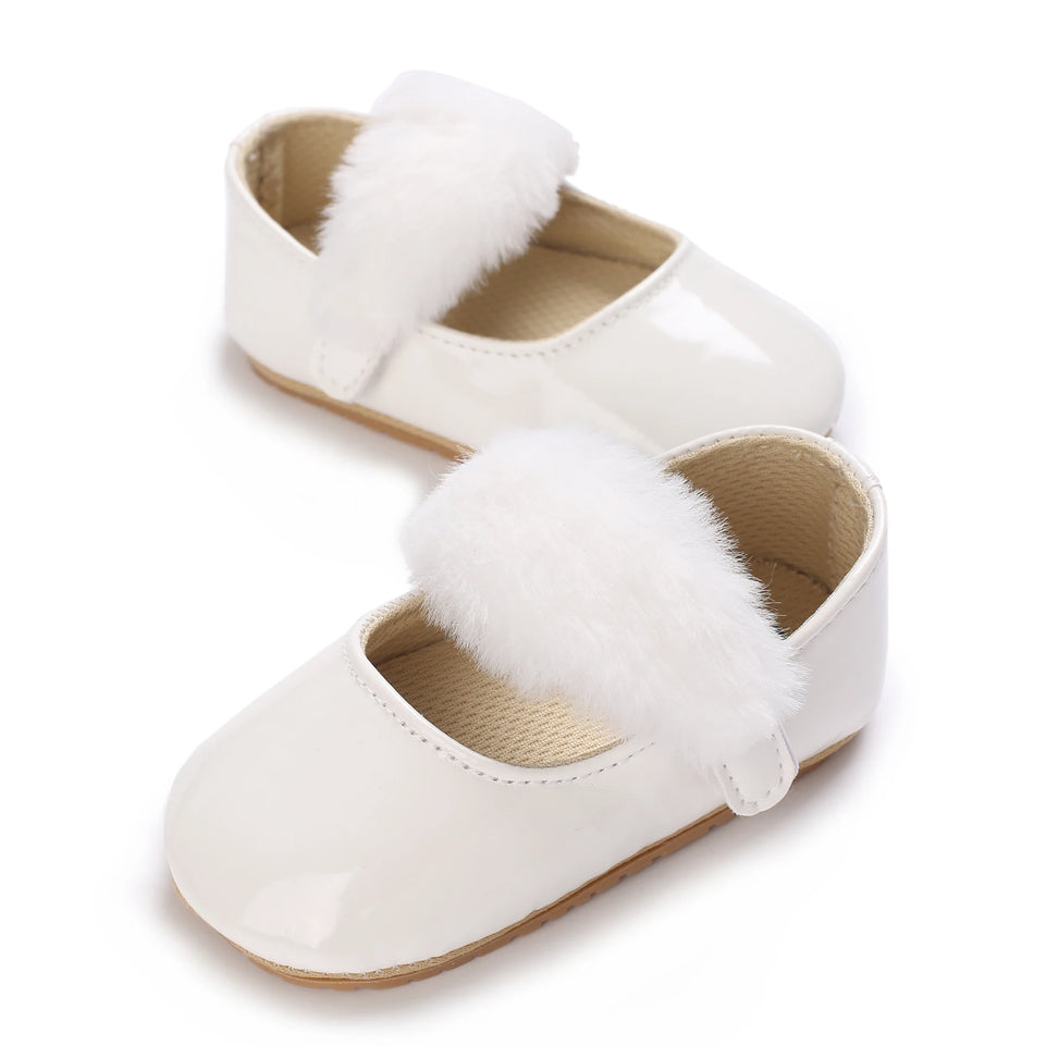 Baby Shoes Girls' Newborn White Series Forefoot Shoes PU Leather Flat Bottom Soft Sole Baby Shoes Bow Baby Princess Shoes