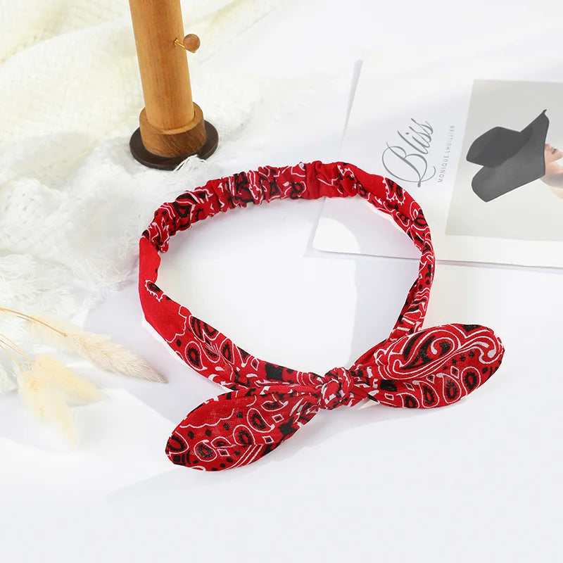 Paisley Bandana Hairbands Cute Rabbit Ear Turban Headwrap Hair Band Girls Accessories Fashion Top Knotted Bow Headband for Women