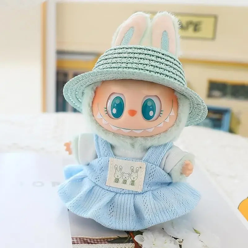 For 17cm Ropa Labubu v1/v2/v3 cloth Doll T-Shirt Overalls Pants Set Baby Clothes and 10cm cotton Doll Clothes Skirt
