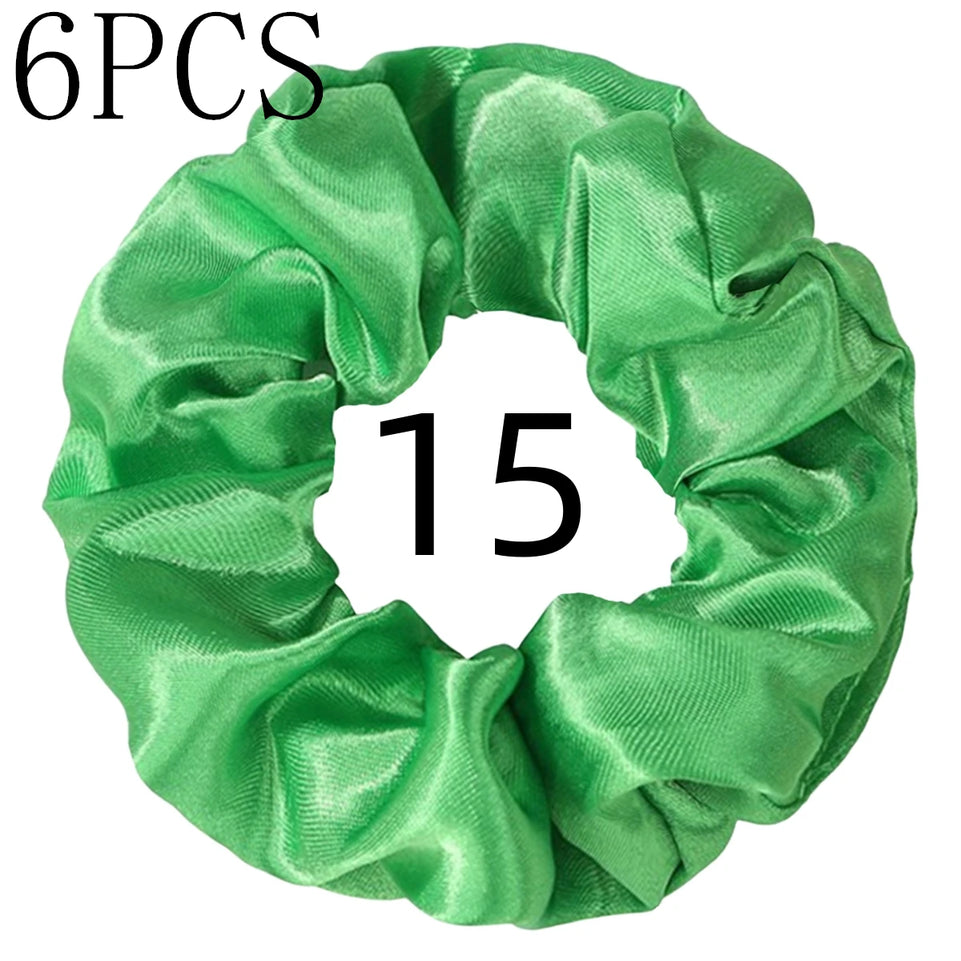 6pcs/lot Hair Scrunchies Bands Scrunchy Ties Ropes Ponytail Holder for Women or Girls Accessories Satin Headwear Solid 100 Color