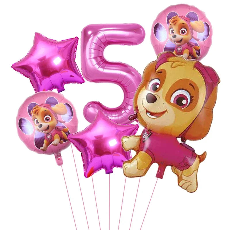 6pcs Cartoon Paw Patrol Theme Foil Balloon Number Balloon Childrens Birthday Party Decoration Baby Gift Party Chase Skye Balloon