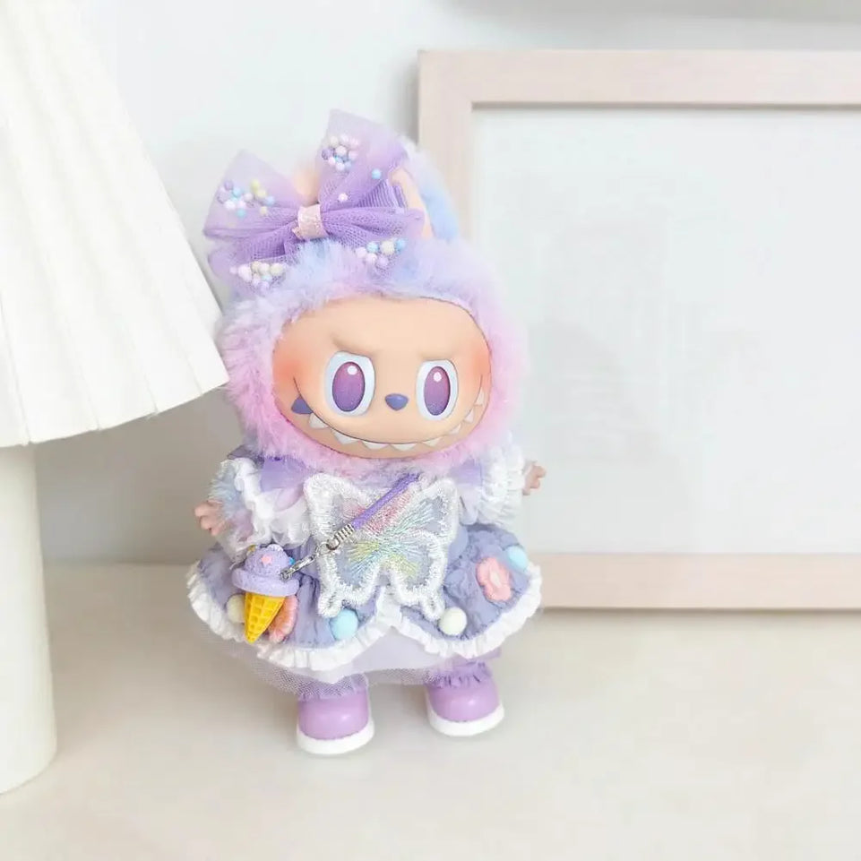For Ropa labubu v1/v2/v3 pendant baby clothes labubu 3.0 lucky purple bow skirt Outfit Doll Accessories (No dolls)