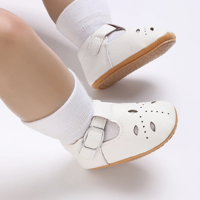 Baby Shoes Girls' Newborn White Series Forefoot Shoes PU Leather Flat Bottom Soft Sole Baby Shoes Bow Baby Princess Shoes