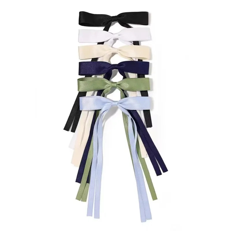 4/6/8 PCS Satin Ribbon Bows Hair Clip for Women Korean Sweat Long Tassel Tails BowKnot Barrettes Set Hairpin Girls Accessories
