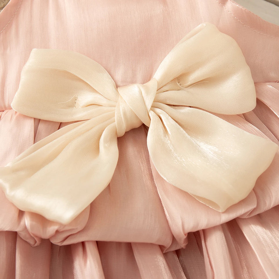 Baby Girl Dress Summer Solid Color Mesh Bow Girl Dress Cute Multi-Layer Girl Princess Dress Baby Clothes Girl