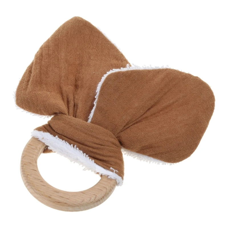 Soft Cotton Ears Teething Chewing Appease Toy Baby Natural Teether Ring Relief Teether