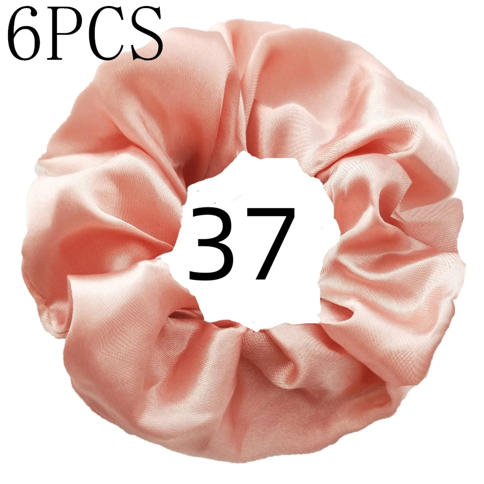 6pcs/lot Hair Scrunchies Bands Scrunchy Ties Ropes Ponytail Holder for Women or Girls Accessories Satin Headwear Solid 100 Color