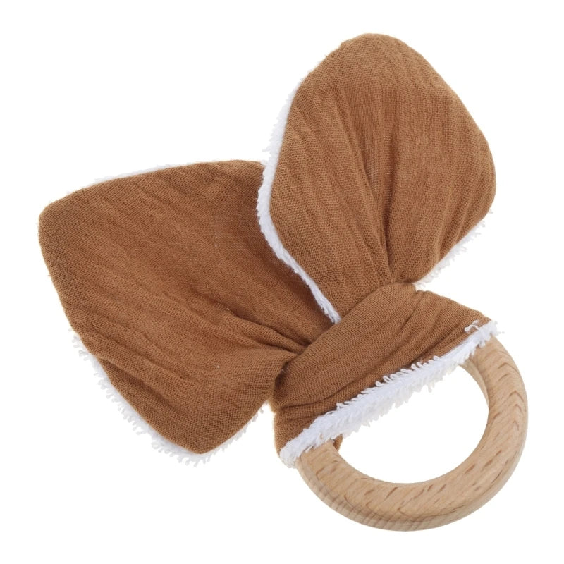 Soft Cotton Ears Teething Chewing Appease Toy Baby Natural Teether Ring Relief Teether