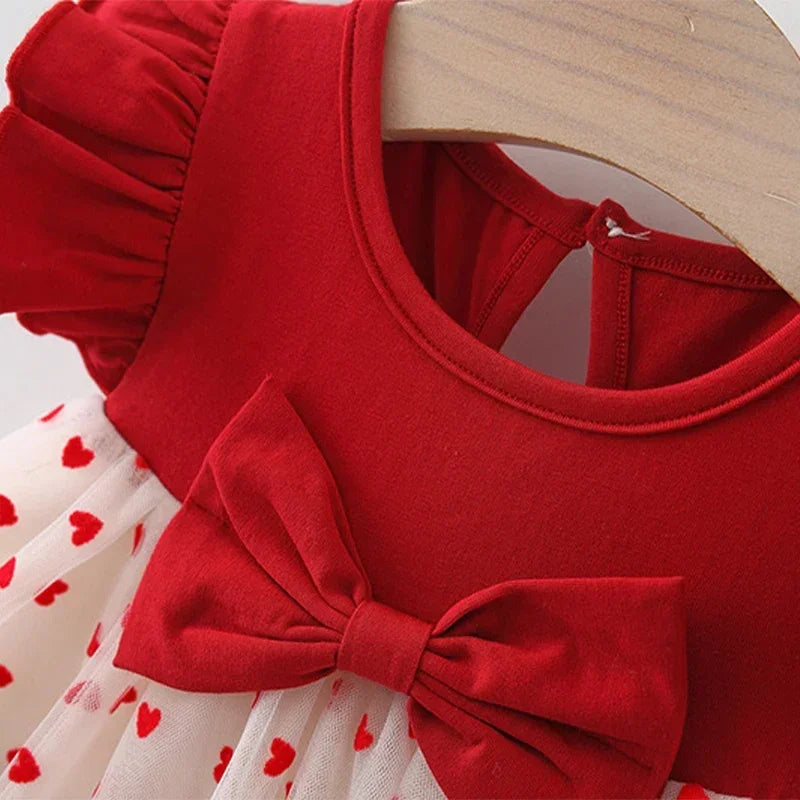 Baby Girl Dress Summer Full Printed Love Sleeve Girls Dress Cute Bowknot Girls New Year Dresses Baby Clothes Girl