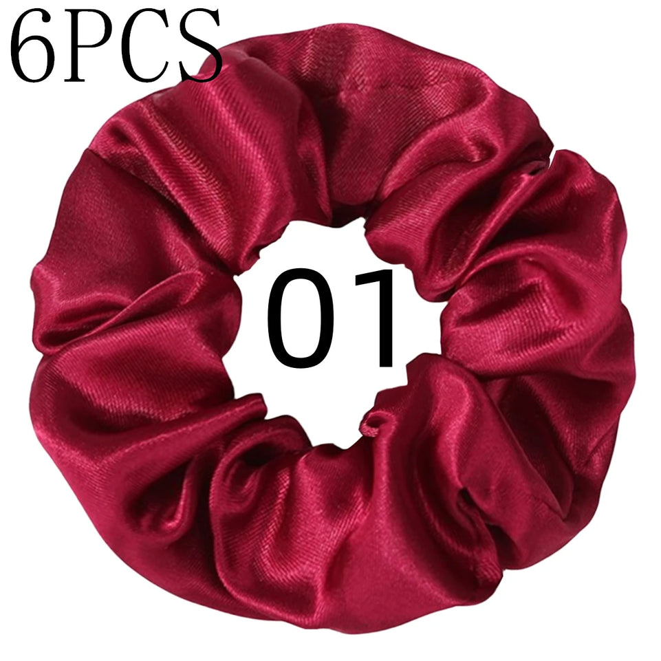 6pcs/lot Hair Scrunchies Bands Scrunchy Ties Ropes Ponytail Holder for Women or Girls Accessories Satin Headwear Solid 100 Color