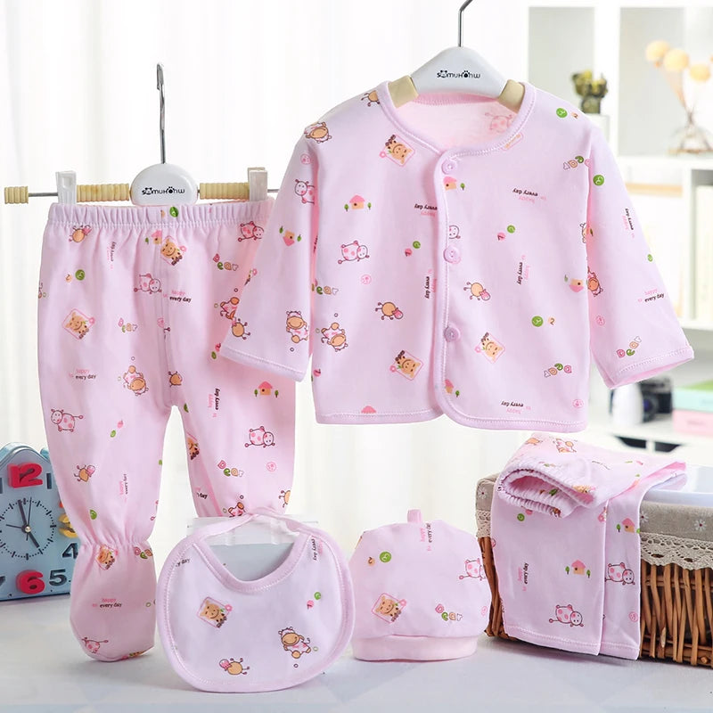 5 Pcs/set Newborn Baby 0-3 Month Clothing Set Babies T-Shirt Pants Hat Boys Girls Clothes Cotton Set