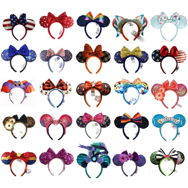 Minnie Mouse Ear Headband For Women Disneyland Headband Mickey Adult/Child Ears Leather Plush Sequin Cosplay Girls Accessories