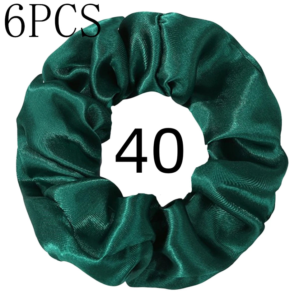6pcs/lot Hair Scrunchies Bands Scrunchy Ties Ropes Ponytail Holder for Women or Girls Accessories Satin Headwear Solid 100 Color