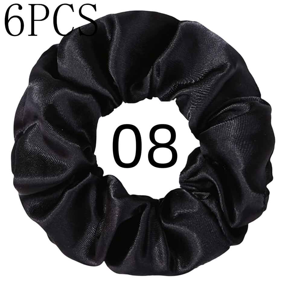6pcs/lot Hair Scrunchies Bands Scrunchy Ties Ropes Ponytail Holder for Women or Girls Accessories Satin Headwear Solid 100 Color