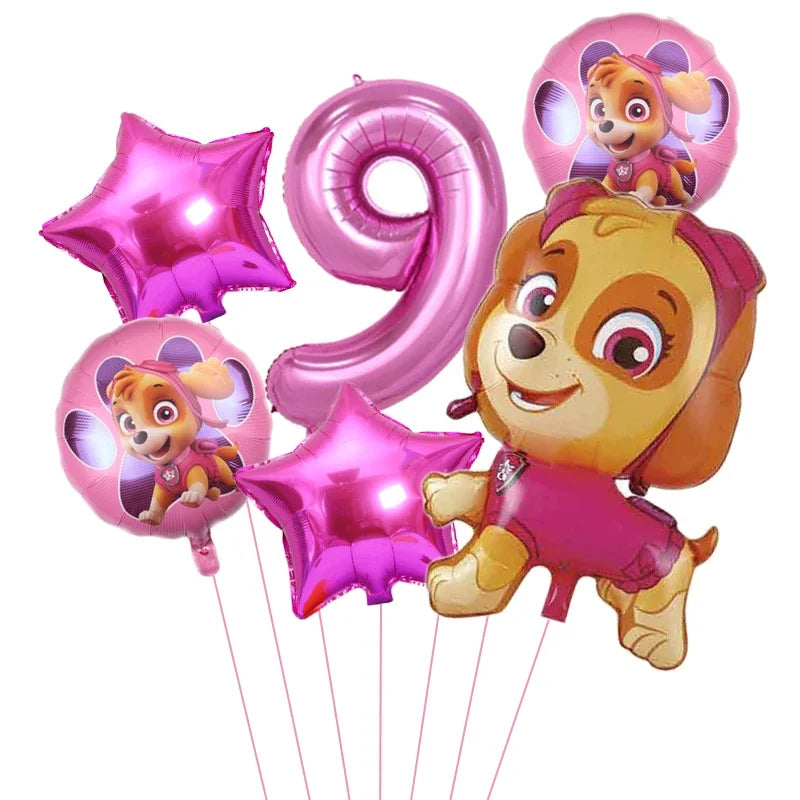 6pcs Cartoon Paw Patrol Theme Foil Balloon Number Balloon Childrens Birthday Party Decoration Baby Gift Party Chase Skye Balloon