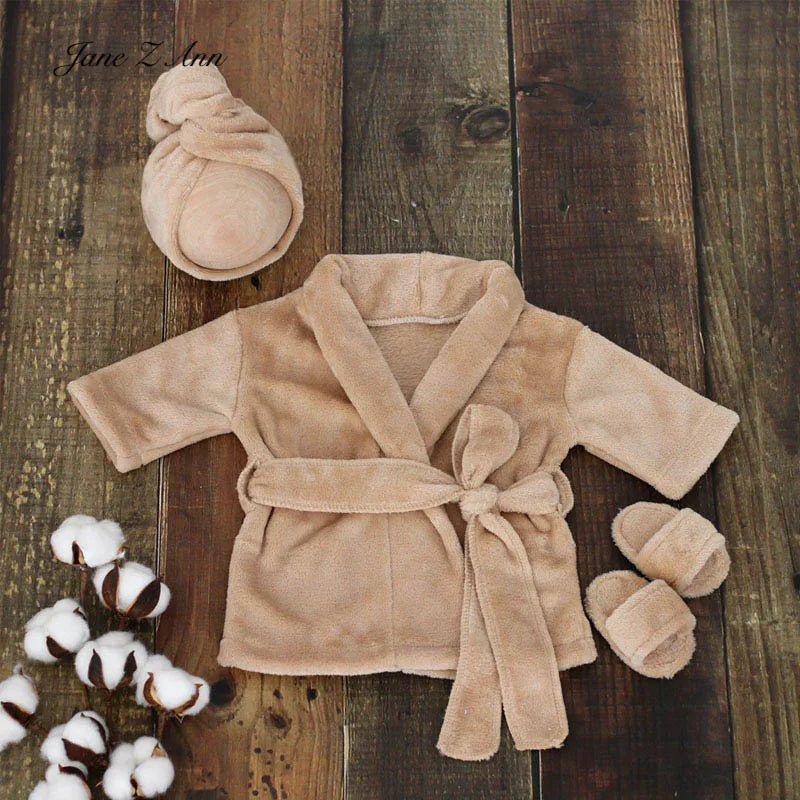 Baby bathrobe photo outfit set infant photography costume with hat robe slippers newborn shower towel dress for boys girls