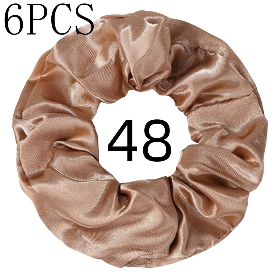 6pcs/lot Hair Scrunchies Bands Scrunchy Ties Ropes Ponytail Holder for Women or Girls Accessories Satin Headwear Solid 100 Color