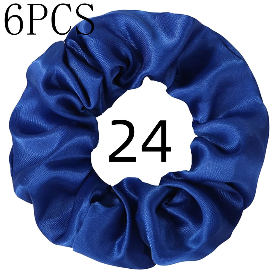 6pcs/lot Hair Scrunchies Bands Scrunchy Ties Ropes Ponytail Holder for Women or Girls Accessories Satin Headwear Solid 100 Color