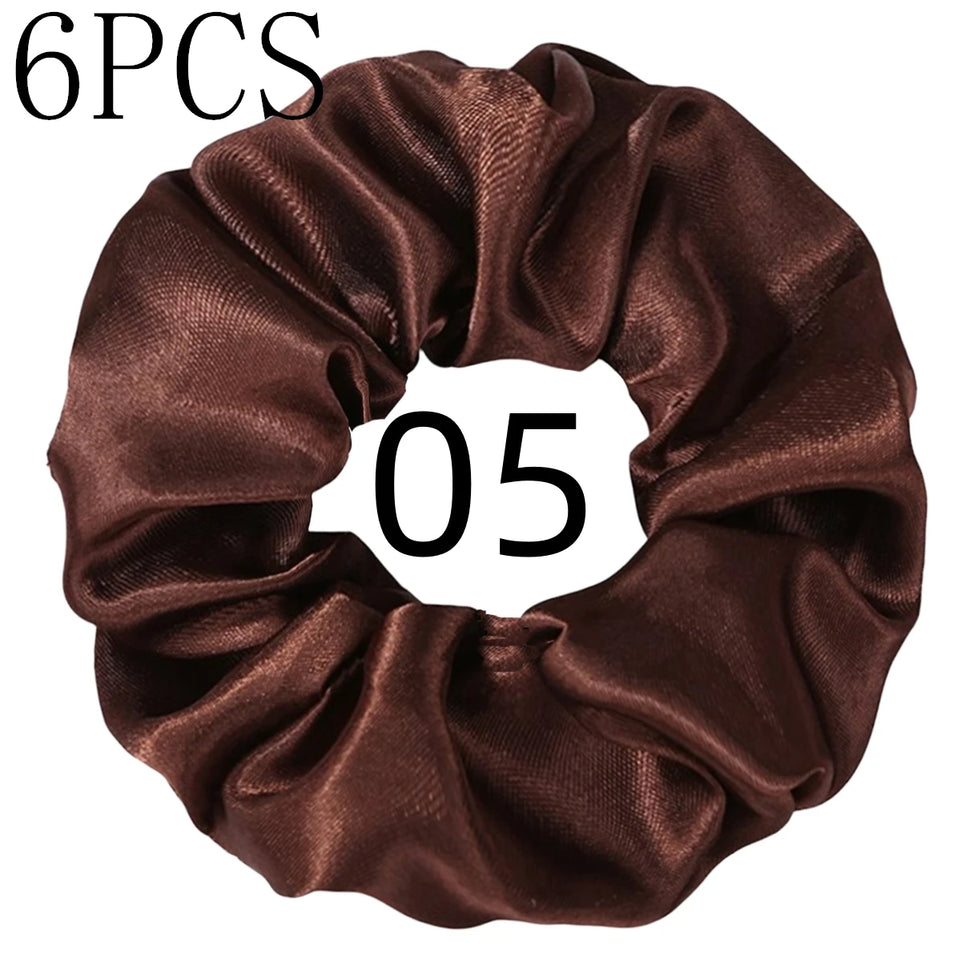 6pcs/lot Hair Scrunchies Bands Scrunchy Ties Ropes Ponytail Holder for Women or Girls Accessories Satin Headwear Solid 100 Color