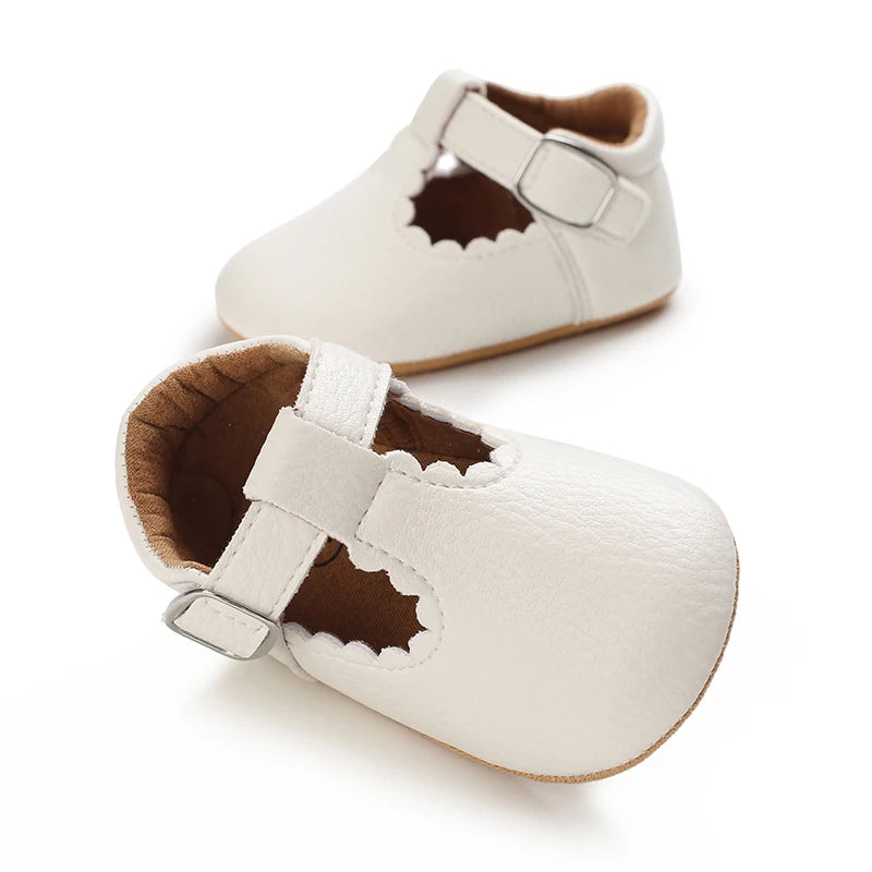 Baby Shoes Girls' Newborn White Series Forefoot Shoes PU Leather Flat Bottom Soft Sole Baby Shoes Bow Baby Princess Shoes