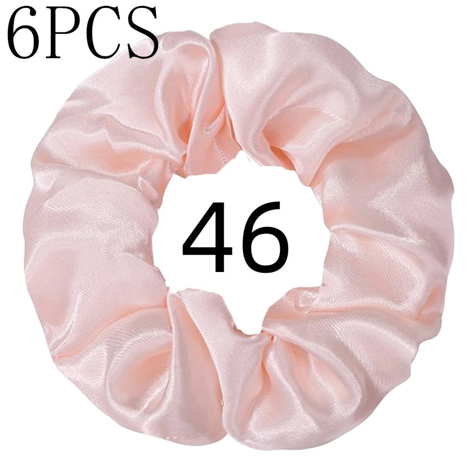 6pcs/lot Hair Scrunchies Bands Scrunchy Ties Ropes Ponytail Holder for Women or Girls Accessories Satin Headwear Solid 100 Color