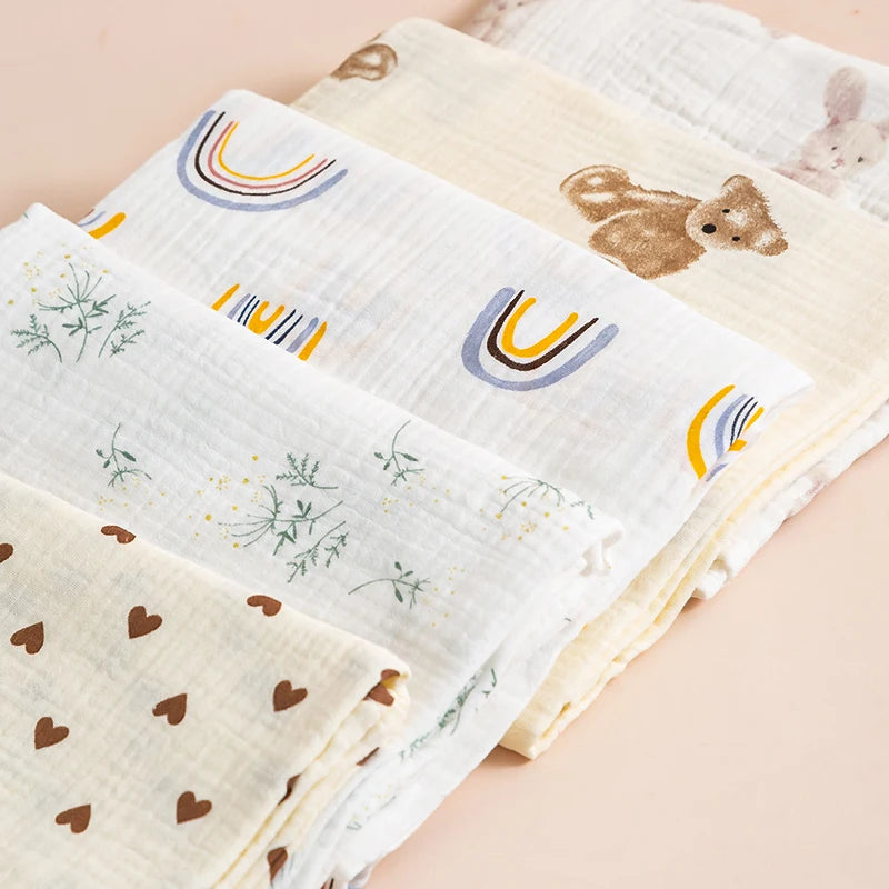 100X100cm Baby Receive Blanket for Newborn Cotton Muslin Swaddle Blanket Bedding Infant Bath Towel Baby Items Mother Kids