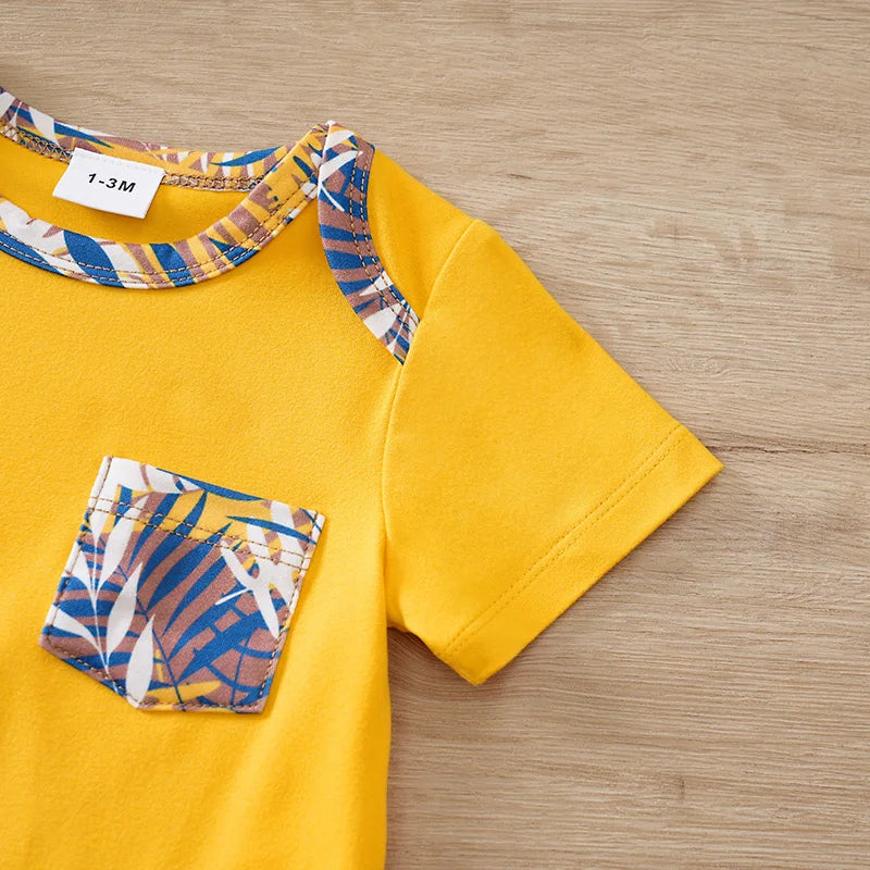 0-18Months Boys and Girls Summer Baby Short-Sleeve Outfit Set Full Print Tropical Beach Plants baby clothes Perfect for Vacation