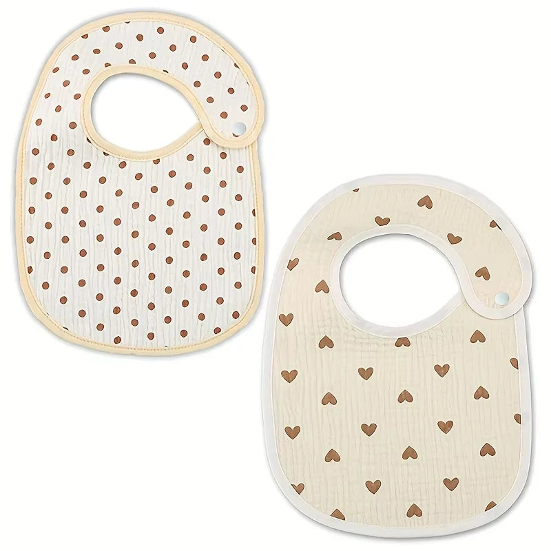 2pcs Newborn Baby Cotton Gauze Bibs Waterproof Infant Boys Girls Burp Cloths Printing Scarf Toddler Saliva Towel Feeding Stuff