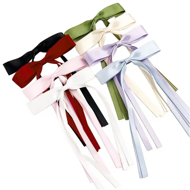 4/6/8 PCS Satin Ribbon Bows Hair Clip for Women Korean Sweat Long Tassel Tails BowKnot Barrettes Set Hairpin Girls Accessories