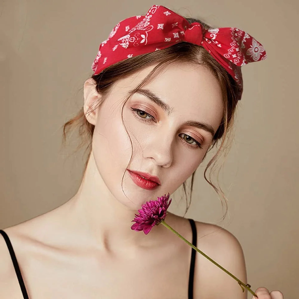Fashion Paisley Bandana Headband For Women Top Knotted Bow Hairbands Cute Rabbit Ear Turban Headwrap Hair Band Girls Accessories