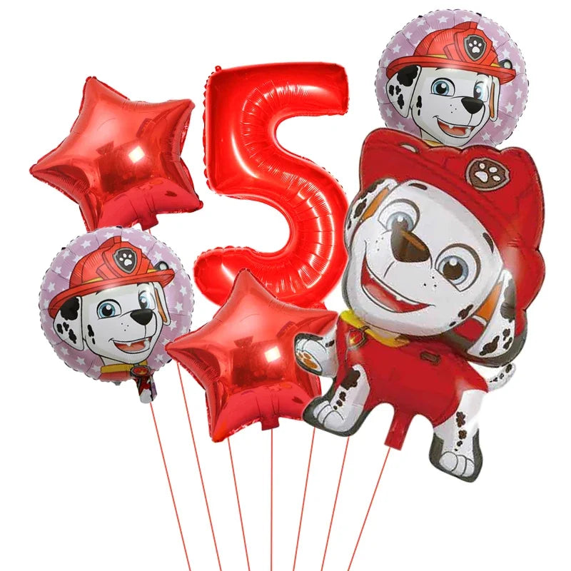 6pcs Cartoon Paw Patrol Theme Foil Balloon Number Balloon Childrens Birthday Party Decoration Baby Gift Party Chase Skye Balloon