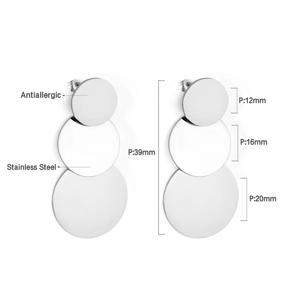 LUXUKISSKIDS Metal Stacked Geometric Dangle Stud Earrings Fashion Girls' Accessories Round Tassel Exaggerated Design Dailywear