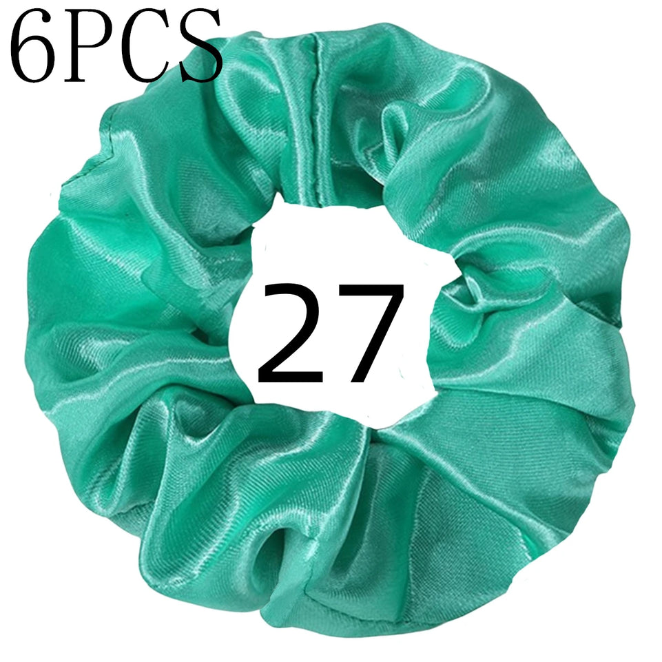 6pcs/lot Hair Scrunchies Bands Scrunchy Ties Ropes Ponytail Holder for Women or Girls Accessories Satin Headwear Solid 100 Color