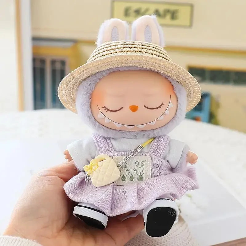 For 17cm Ropa Labubu v1/v2/v3 cloth Doll T-Shirt Overalls Pants Set Baby Clothes and 10cm cotton Doll Clothes Skirt
