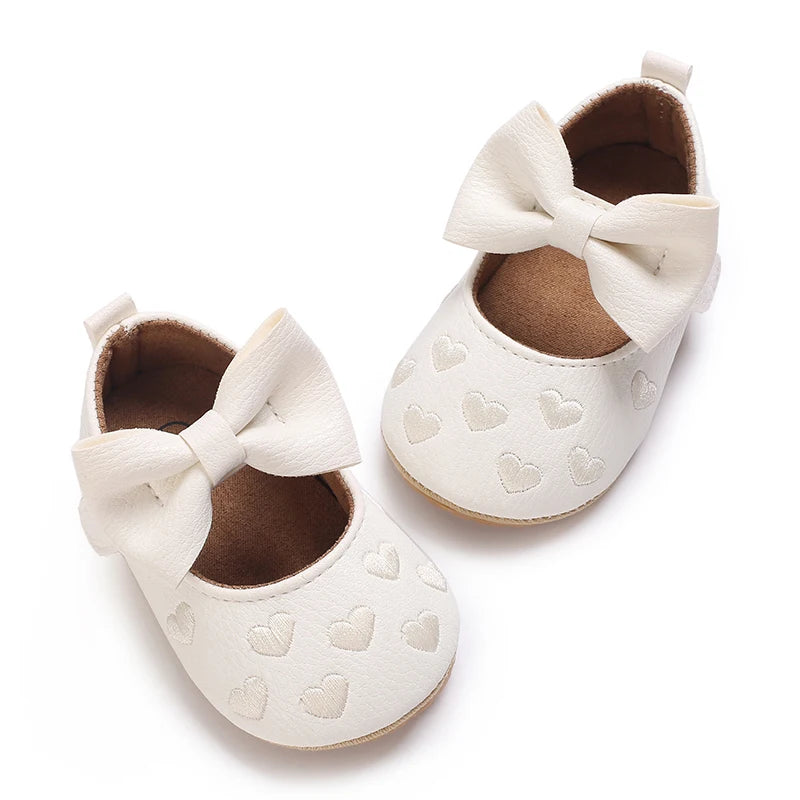 Baby Shoes Girls' Newborn White Series Forefoot Shoes PU Leather Flat Bottom Soft Sole Baby Shoes Bow Baby Princess Shoes