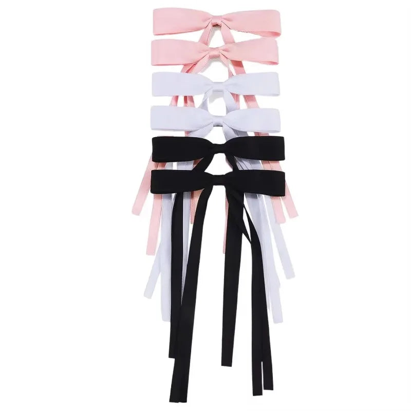 4/6/8 PCS Satin Ribbon Bows Hair Clip for Women Korean Sweat Long Tassel Tails BowKnot Barrettes Set Hairpin Girls Accessories
