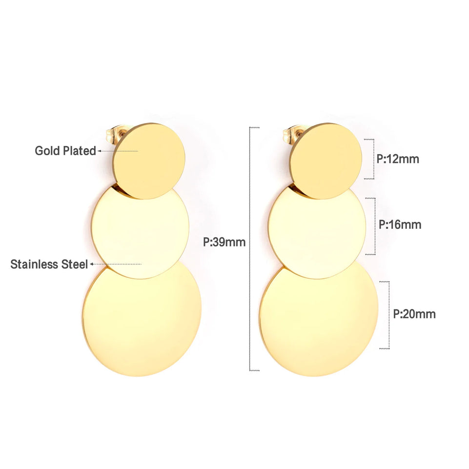 LUXUKISSKIDS Metal Stacked Geometric Dangle Stud Earrings Fashion Girls' Accessories Round Tassel Exaggerated Design Dailywear