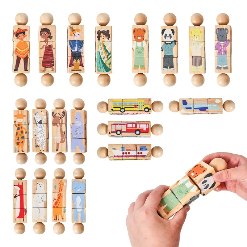 Baby Wooden Rotating Jigsaw Puzzle Hand bell Toy Montessori Educational Sensory Cognition Toys Wooden Music Rattle Toy Baby Gift