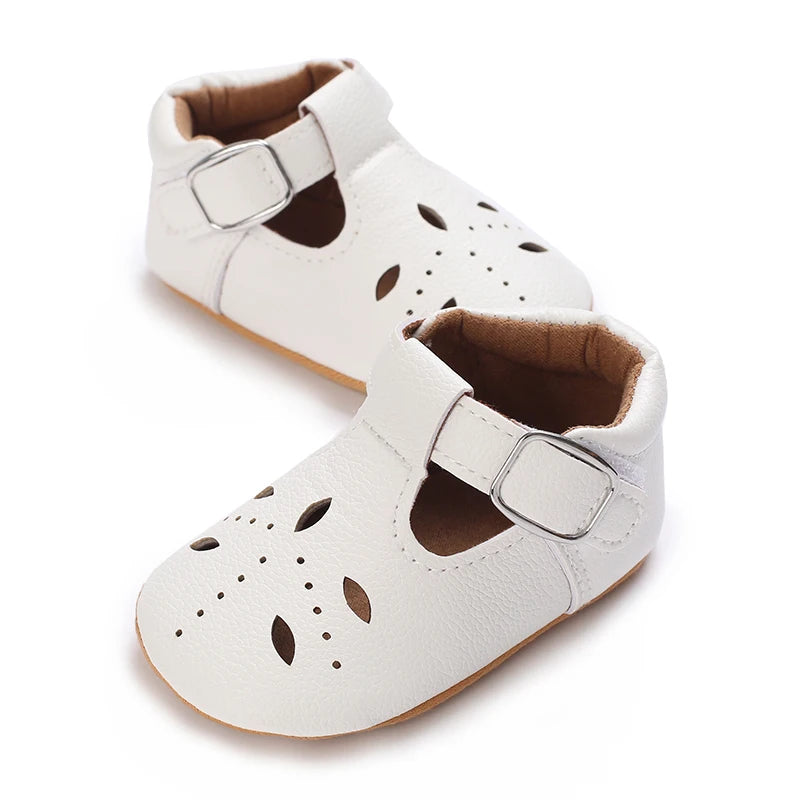 Baby Shoes Girls' Newborn White Series Forefoot Shoes PU Leather Flat Bottom Soft Sole Baby Shoes Bow Baby Princess Shoes