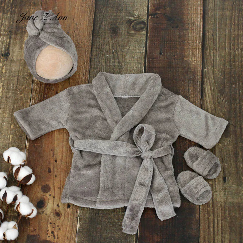Baby bathrobe photo outfit set infant photography costume with hat robe slippers newborn shower towel dress for boys girls