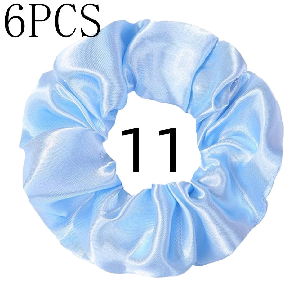 6pcs/lot Hair Scrunchies Bands Scrunchy Ties Ropes Ponytail Holder for Women or Girls Accessories Satin Headwear Solid 100 Color