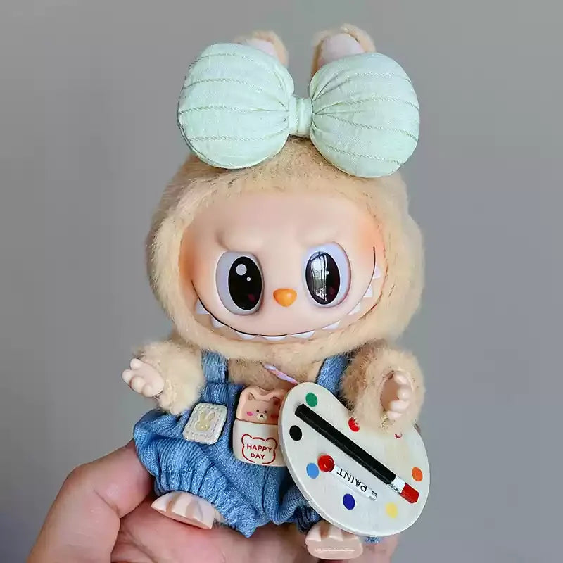 New Doll Clothes Pendant Set LABUBU sitting party clothes Bear Hat Love Sweater Set DIY Doll Accessories Fun Cute Baby Clothes