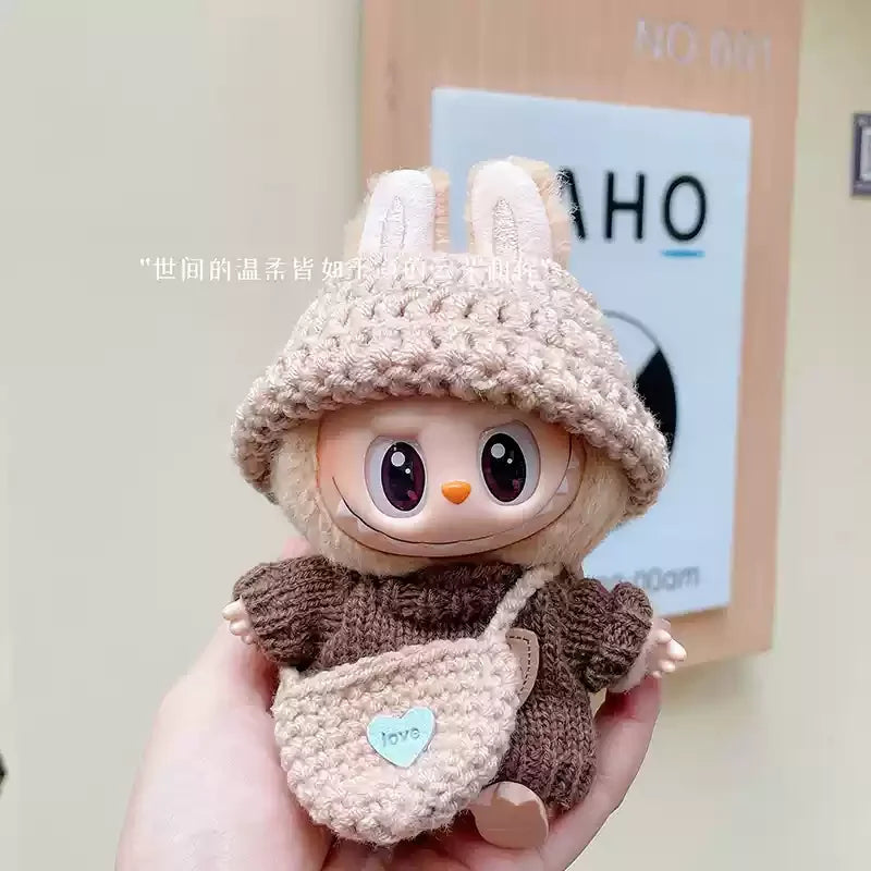 New Doll Clothes Pendant Set LABUBU sitting party clothes Bear Hat Love Sweater Set DIY Doll Accessories Fun Cute Baby Clothes
