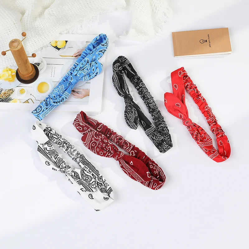 Paisley Bandana Hairbands Cute Rabbit Ear Turban Headwrap Hair Band Girls Accessories Fashion Top Knotted Bow Headband for Women