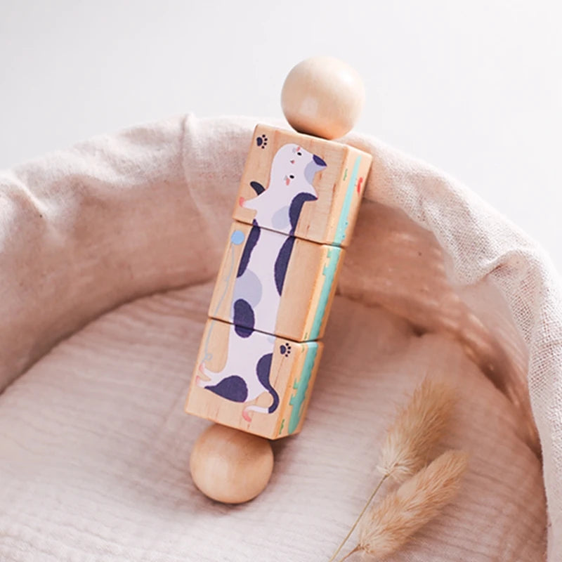 Baby Wooden Rotating Jigsaw Puzzle Hand bell Toy Montessori Educational Sensory Cognition Toys Wooden Music Rattle Toy Baby Gift