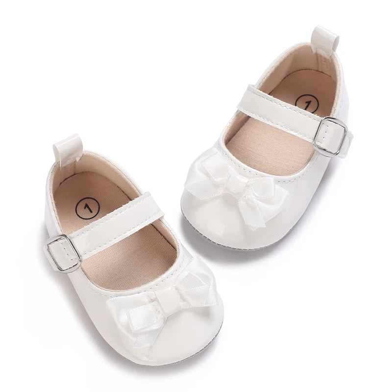 Baby Shoes Girls' Newborn White Series Forefoot Shoes PU Leather Flat Bottom Soft Sole Baby Shoes Bow Baby Princess Shoes