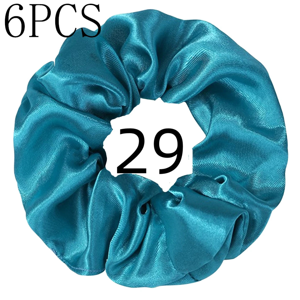 6pcs/lot Hair Scrunchies Bands Scrunchy Ties Ropes Ponytail Holder for Women or Girls Accessories Satin Headwear Solid 100 Color