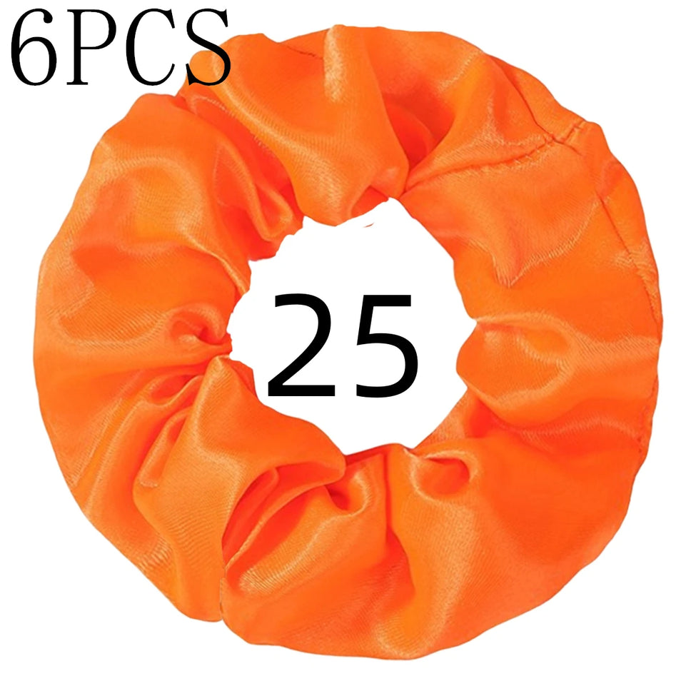 6pcs/lot Hair Scrunchies Bands Scrunchy Ties Ropes Ponytail Holder for Women or Girls Accessories Satin Headwear Solid 100 Color
