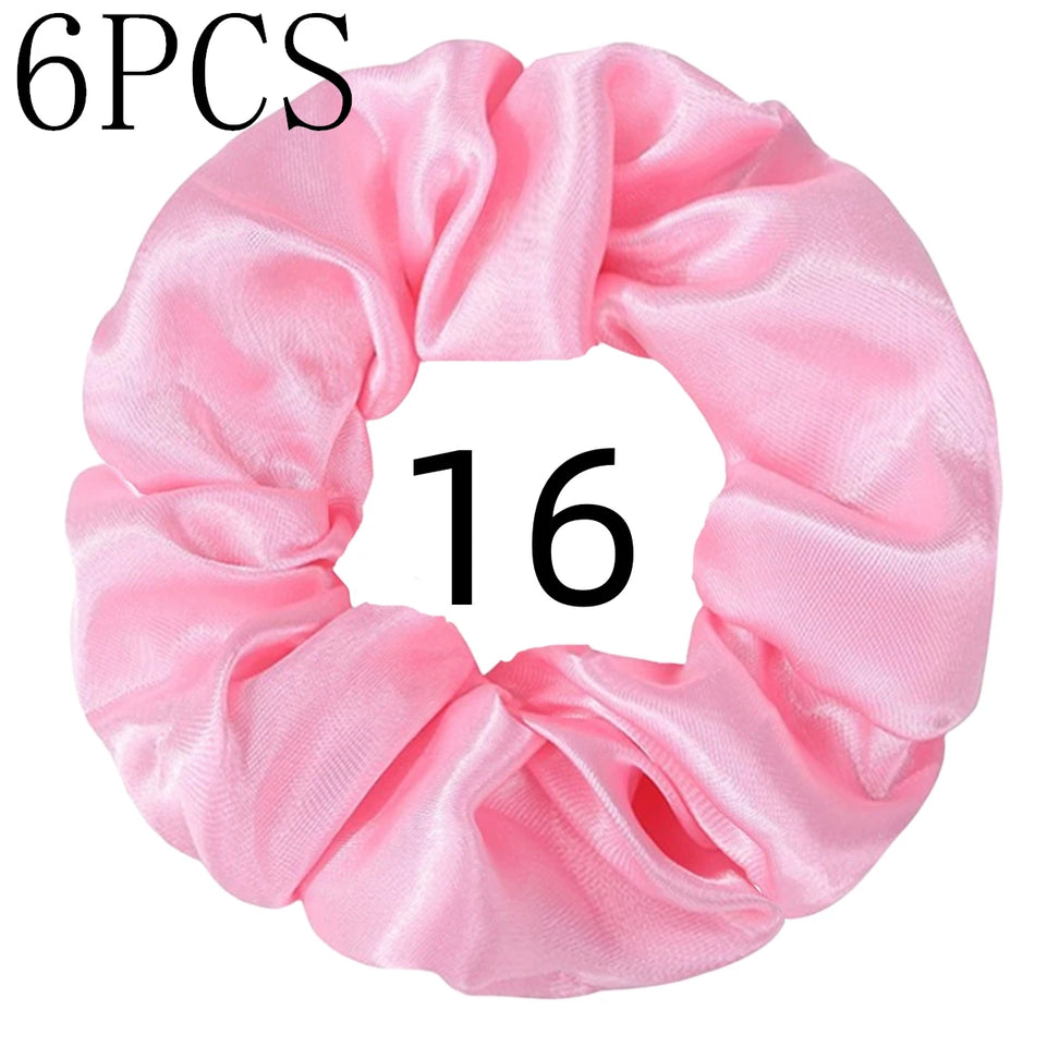 6pcs/lot Hair Scrunchies Bands Scrunchy Ties Ropes Ponytail Holder for Women or Girls Accessories Satin Headwear Solid 100 Color